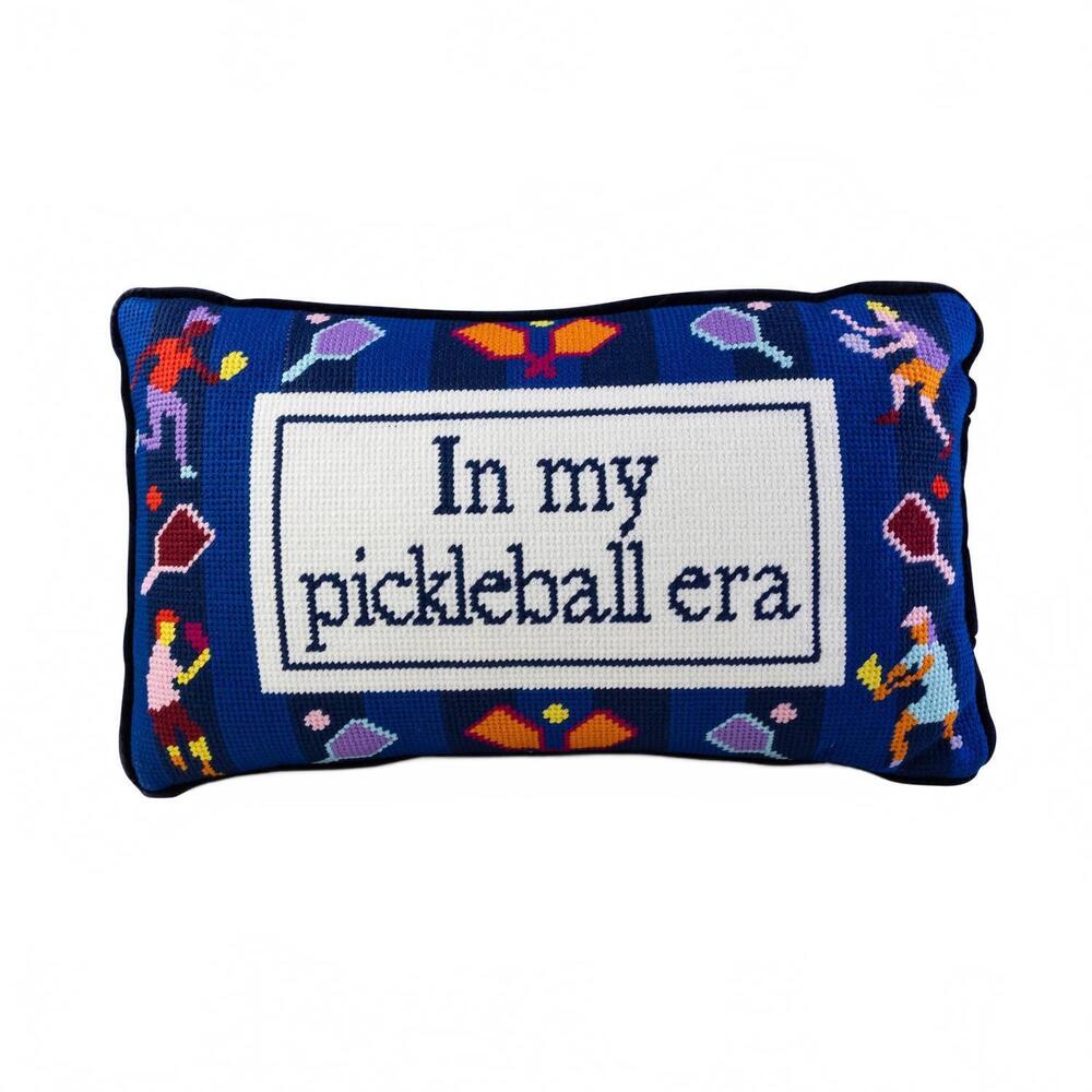 NEW FURBISH STUDIO in my pickleball era needlepoint pillow in blue & white